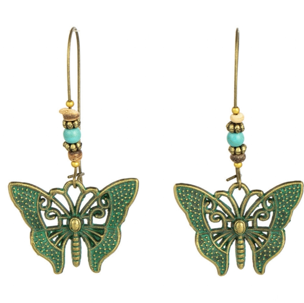 Boho Festival Butterfly Turquoise Bead Earrings